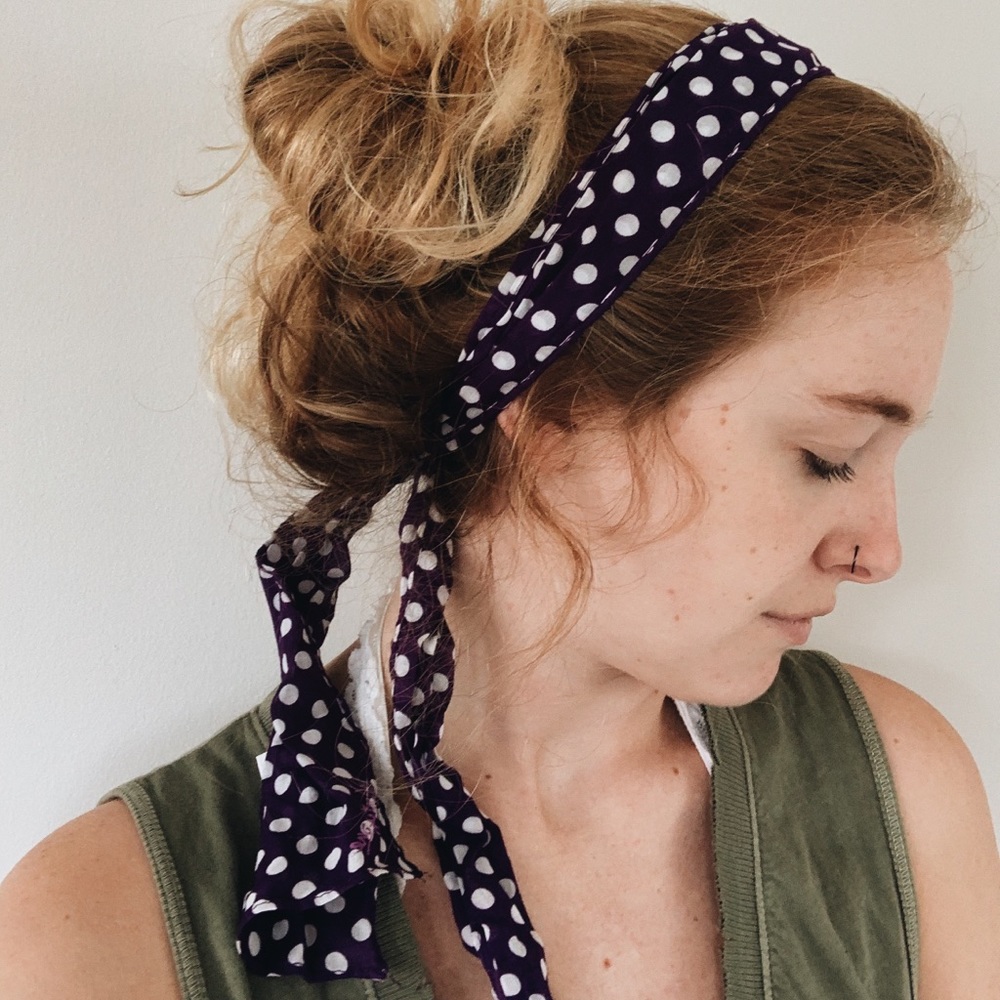 💀BOGO FREE Purple polka dot hair scarf
